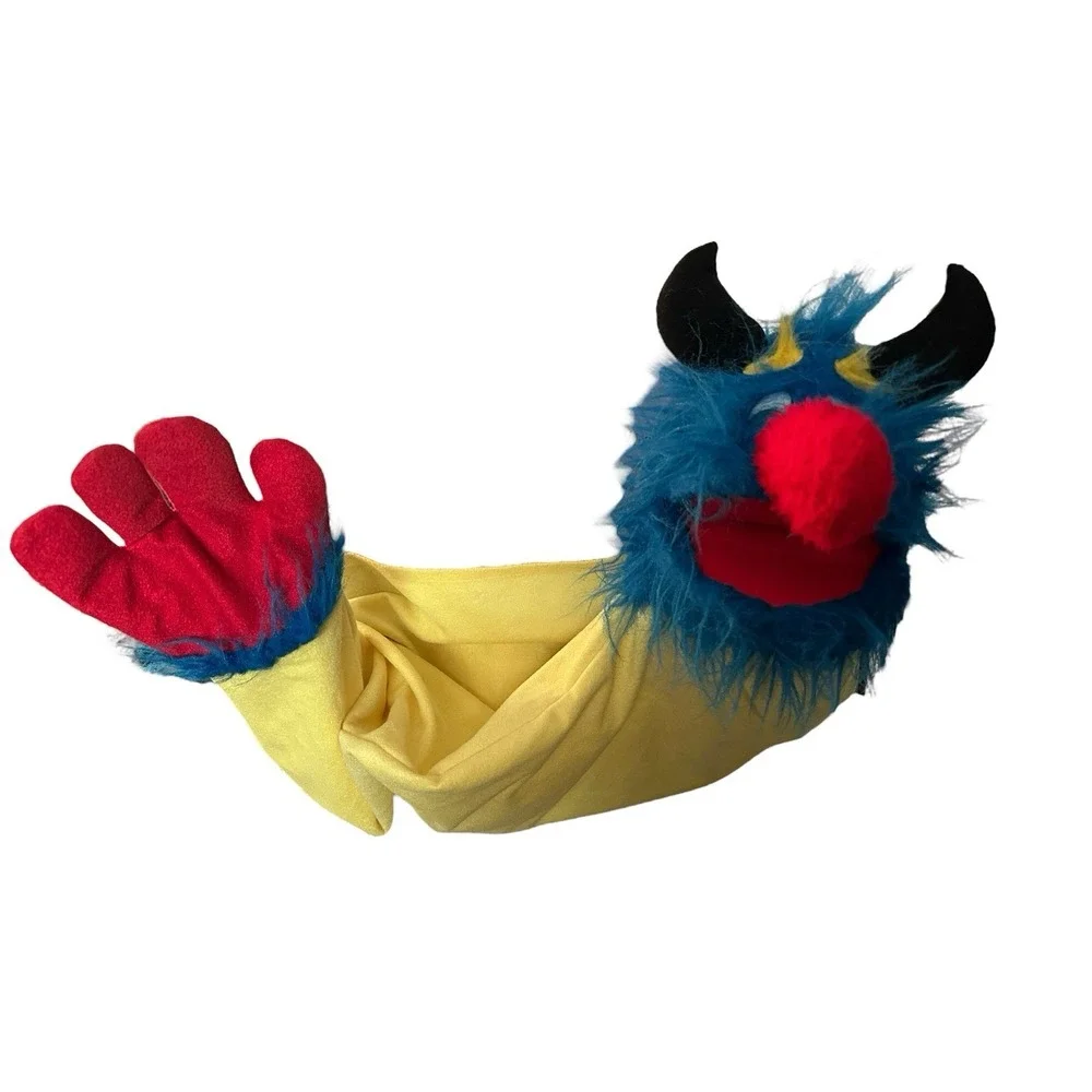 Unique Shaggy Furry Monster w‎ Horns Yellow Body Red Hand